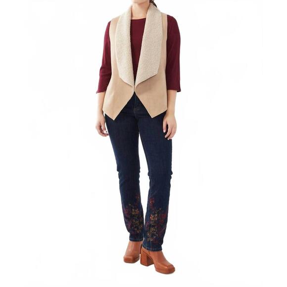 NEW FDJ faux suede sherpa lined vest in tan - Picture 5 of 5